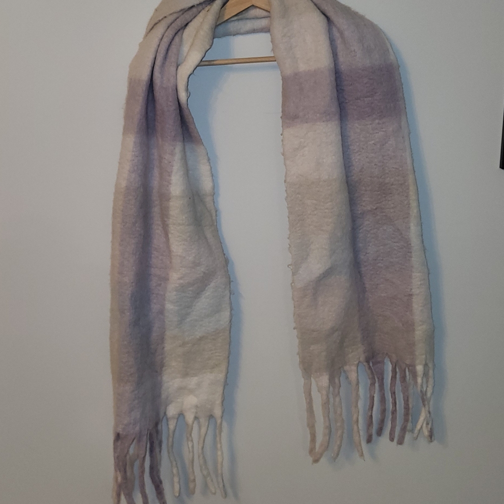 Chic Purple and Cream Plaid Scarf